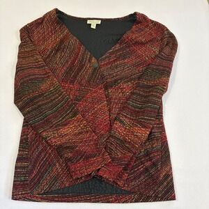 Coldwater Creek Red Abstract Knit V-Neck One Button Wrap Top Blazer Jacket Large